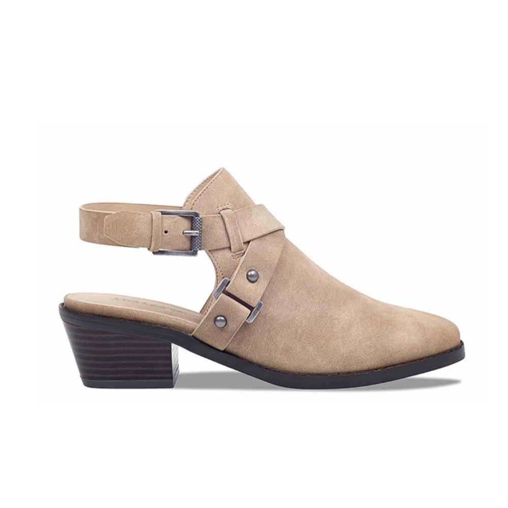 Indigo Rd. Cala Tan Heeled Buckle Slip On Mule Boot